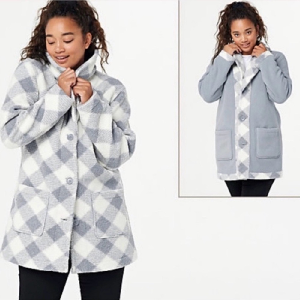 NWT Susan Graver Weekend Reversible Polar Fleece & Sherpa Coat